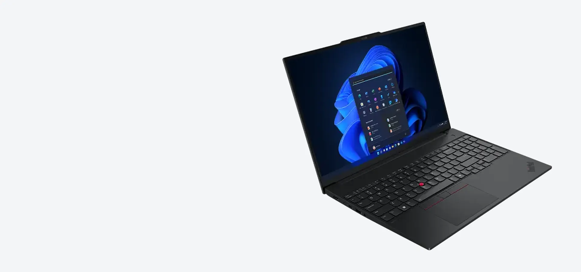 Notebook Lenovo ThinkPad E16 Gen 3 de 16 pulgadas con procesador Intel Core, vista abierta