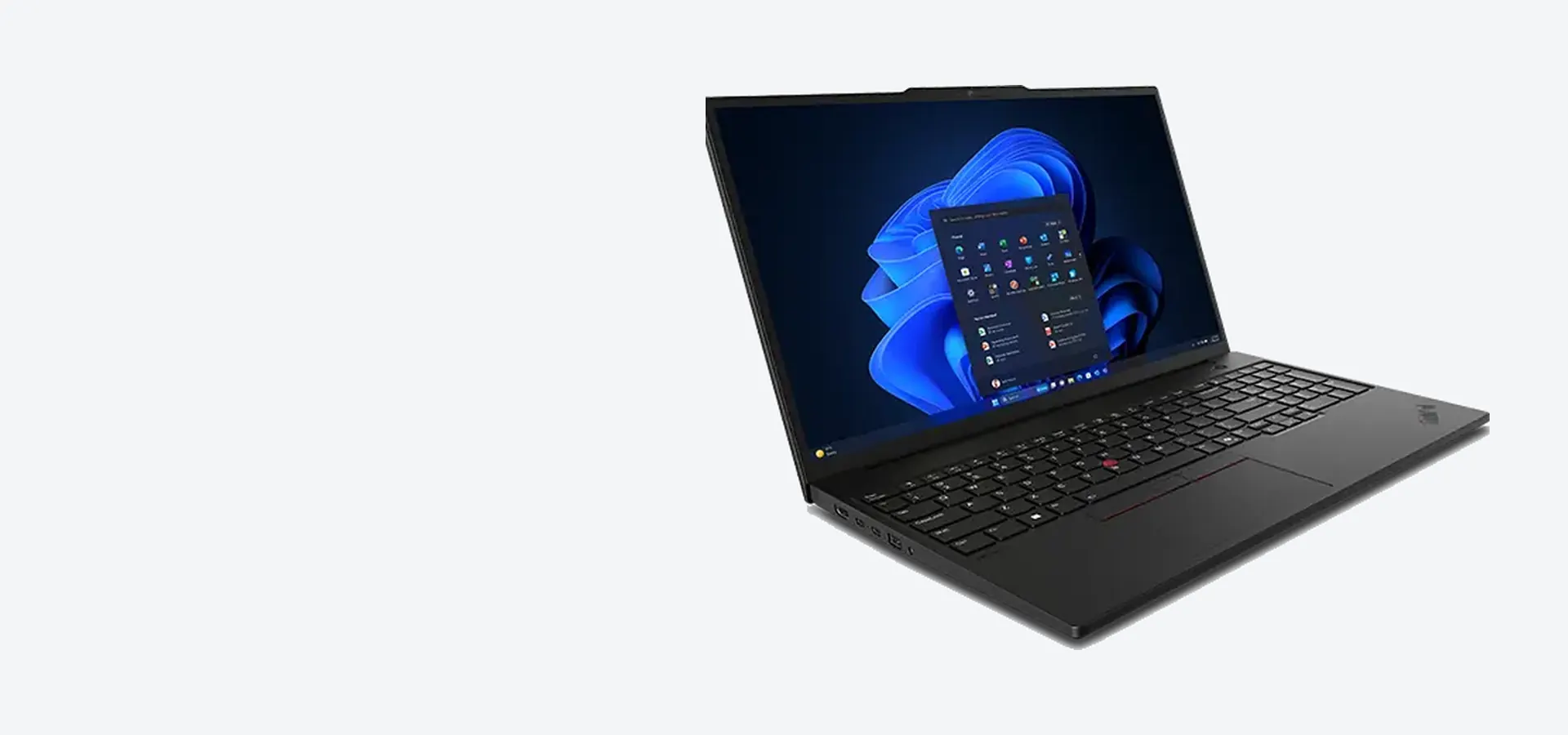 Workstation móvil Lenovo ThinkPad P16s Gen 4 de 16 pulgadas con procesador Intel Core Ultra, vista abierta en ángulo