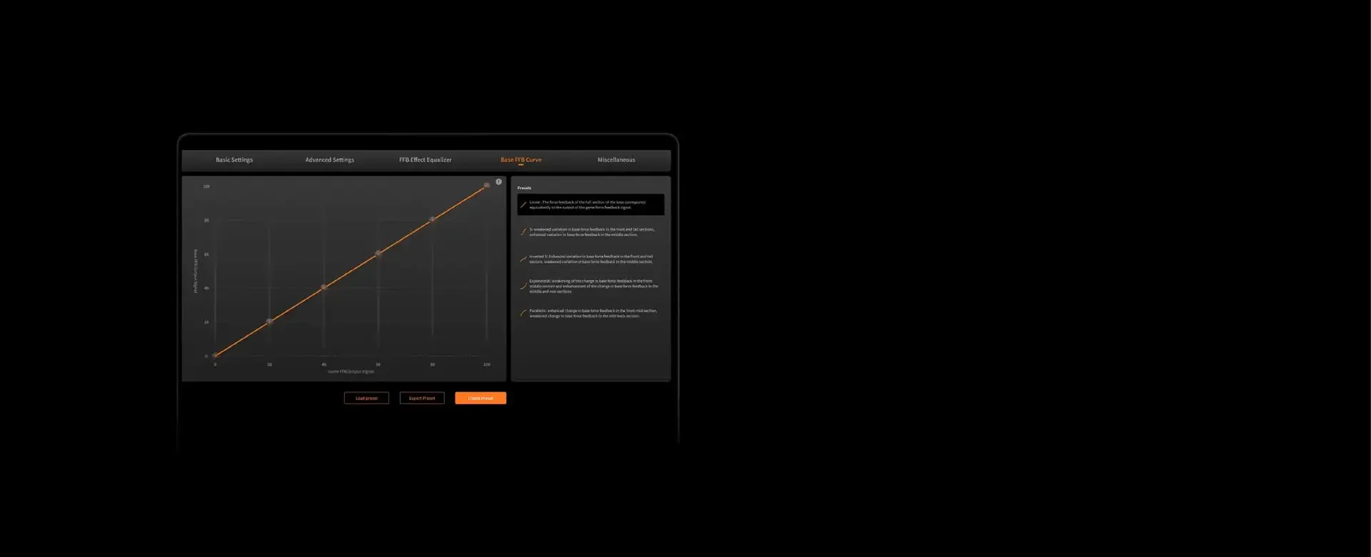 Curva de force feedback a medida