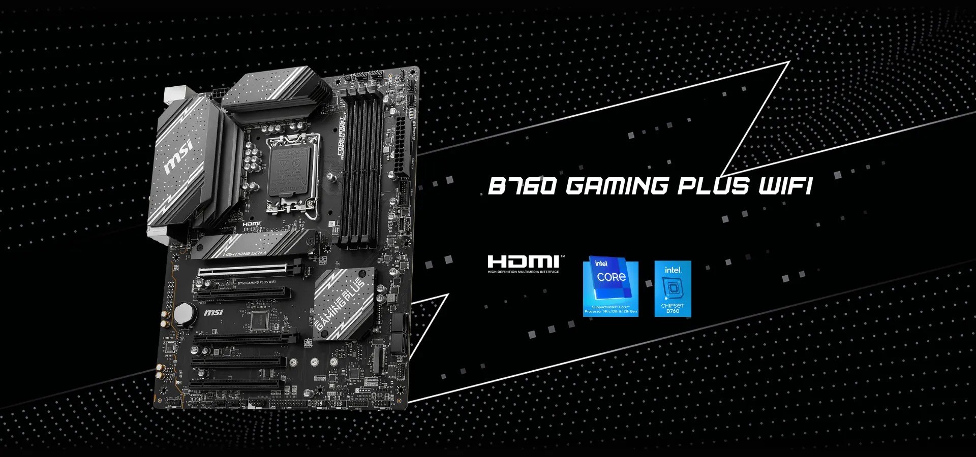 Motherboard MSI B760 GAMING PLUS WIFI DDR5 ATX para procesadores Intel Core de 12.ª, 13.ª y 14.ª generación en socket LGA 1700
