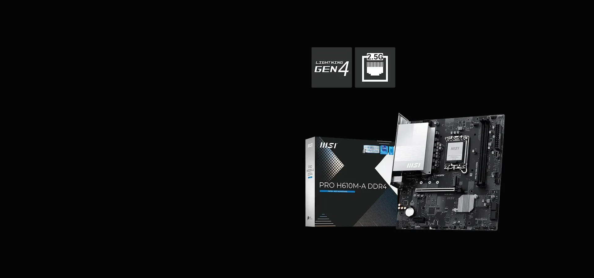Motherboard MSI PRO H610M-A DDR4 mATX con LAN de 2,5 G para procesadores Intel de 12.ª, 13.ª y 14.ª generación en socket LGA 1700, con su caja